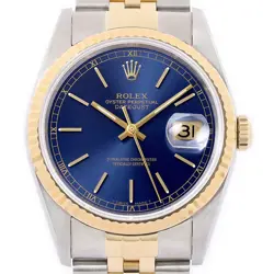 ROLEX MENS DATEJUST 16233 BLUE DIAL 18K YELLOW GOLD & STEEL JUBILEE WATCH
