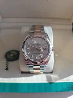 2021 Rolex Mens Datejust 126331 Sundust Rose 18kt TT Oyster Box & Papers 41mm