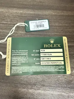 ROLEX GENUINE Submariner 116610LN Yr 2012 G Series  Warranty Card Green Tag