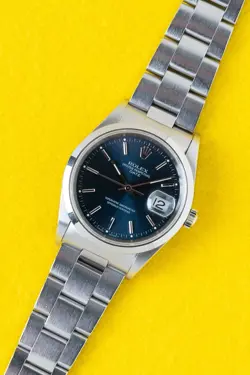 1998 ROLEX OYSTER PERPETUAL DATE 15200 BLUE DIAL - BOX AND PAPERS