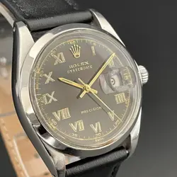 Rolex Precision Black 6426 Oyster Date Men's Watch Roman Dial Good Working Condi