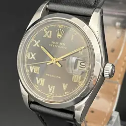 Rolex Precision Black 6426 Oyster Date Men's Watch Roman Dial Good Working Condi