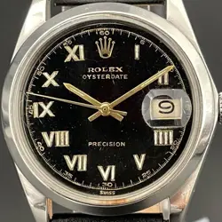 Rolex Precision Black 6426 Oyster Date Men's Watch Roman Dial Good Working Condi