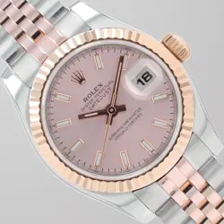 ROLEX LADIES DATEJUST 26 TWO TONE ROSE GOLD PINK DIAL FLUTED JUBILEE BAND 179171