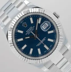 ROLEX DATEJUST 41 STEEL BLUE INDEX DIAL FLUTED BEZEL OYSTER BRACELET 126334