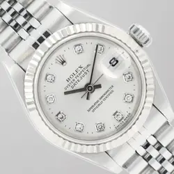 ROLEX LADIES DATEJUST 26MM SS SILVER DIAMOND DIAL FLUTED JUBILEE BRACELET 69174