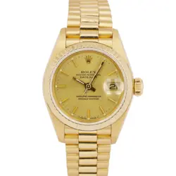 LADIES ROLEX DATEJUST PRESIDENT 26MM CHAMPAGNE 18K YELLOW GOLD 69178 WATCH