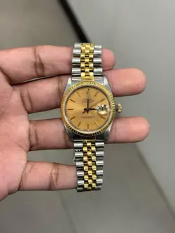 NICE PAPERS Rolex DateJust 36mm HOLES Champagne Two-Tone 18K Watch 16233 BOX