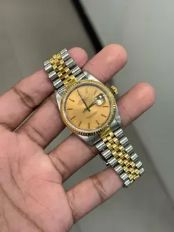 NICE PAPERS Rolex DateJust 36mm HOLES Champagne Two-Tone 18K Watch 16233 BOX