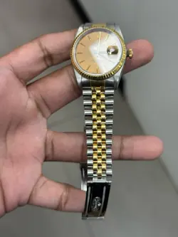 NICE PAPERS Rolex DateJust 36mm HOLES Champagne Two-Tone 18K Watch 16233 BOX