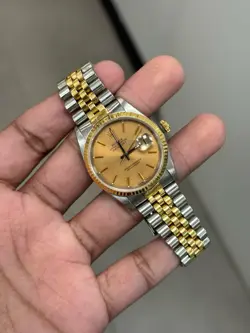 NICE PAPERS Rolex DateJust 36mm HOLES Champagne Two-Tone 18K Watch 16233 BOX