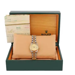 B&P ROLEX DATEJUST 69173 26MM CHAMPAGNE INDEX DIAL FLUTED BEZEL & JUBILEE BAND