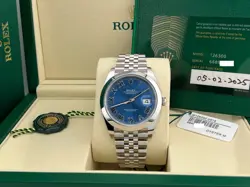 2025 ROLEX DATEJUST 41 126300 BLUE ROMAN DIAL STAINLESS STEEL BOX PAPER
