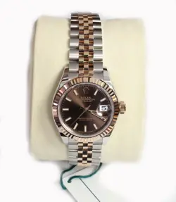 Ladies Rolex 28mm Chocolate Dial Two Tone 18k Everose Gold 279171 with 2018 Card