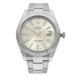 ROLEX DATEJUST II STEEL 18K WHITE GOLD SILVER DIAL AUTOMATIC WATCH 116334