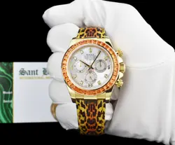 ROLEX Gold DAYTONA MOP Dial Custom Cognac Bezel Safari Strap 116518 SANT BLANC