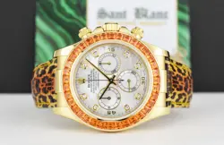 ROLEX Gold DAYTONA MOP Dial Custom Cognac Bezel Safari Strap 116518 SANT BLANC