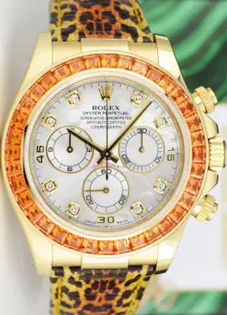 ROLEX Gold DAYTONA MOP Dial Custom Cognac Bezel Safari Strap 116518 SANT BLANC