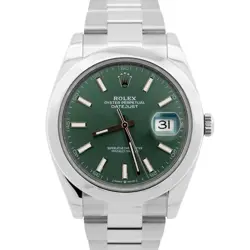 2022 NEW PAPERS ROLEX DATEJUST 41 MINT GREEN STAINLESS STEEL WATCH 126300 BOX
