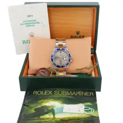 B&P ROLEX SUBMARINER 16613 40MM GREY DIAMOND + 2 BAGUETTE DIAL ROTATABLE BEZEL