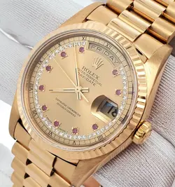 Rolex President Day-Date 36mm Factory Ruby Milliard Diamond Gold Box Papers
