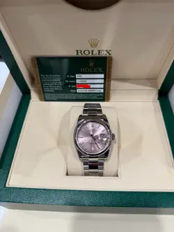 ROLEX DATEJUST 36MM PINK DIAL STEEL OYSTER WATCH 116200 BOX PAPERS
