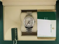 2015 ROLEX DATEJUST 178384 SILVER DIAMOND DIAL AND BEZEL SS JUBILEE W PAPER 31MM
