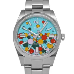 ROLEX 124300 OYSTER PERPETUAL 41 TURQUOISE BLUE CELEBRATION MOTIF MENS WRIST...