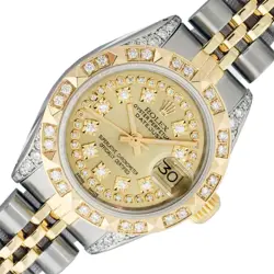 ROLEX LADY DATEJUST 26 STEEL AND 18K GOLD CHAMPAGNE DIAMOND BEZEL WATCH