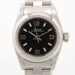 ROLEX OYSTER PERPETUAL 67180 SS AT BLACK DIAL 3 EXTRA LINKS