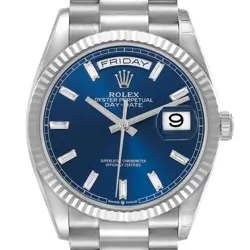 ROLEX PRESIDENT DAY-DATE WHITE GOLD BLUE DIAMOND DIAL MENS WATCH 128239 BOX CARD