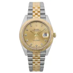 ROLEX DATEJUST 41MM 18K GOLD STEEL CHAMPAGNE DIAMOND DIAL WATCH 126333