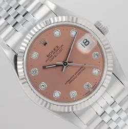 ROLEX DATEJUST 31MM STEEL SALMON DIAMOND DIAL FLUTED BEZEL JUBILEE WATCH 68274