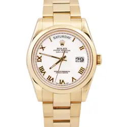 ROLEX DAY-DATE WHITE ROMAN 18K YELLOW GOLD OYSTER BRACELET 36MM WATCH 118208