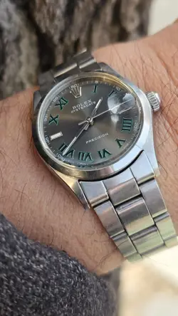 VINTAGE Rolex Oysterdate 6466 CUSTOM Wimbledon Dial 30mm Boy's Manual Watch 1970