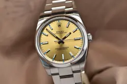 ROLEX OYSTER PERPETUAL 34MM WHITE GRAPE DIAL STAINLESS STEEL 114200