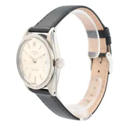 ROLEX DATE SIZE STAINLESS STEEL WATCH 34MM SILVER INDEX DIAL ENGINE TURNED BEZEL