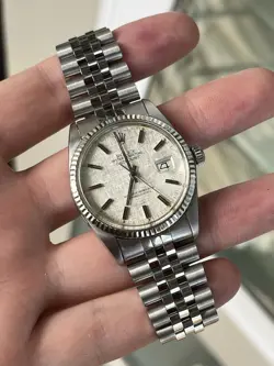 MENS ROLEX DATEJUST 16014 STAINLESS STEEL WATCH 18K WHITE GOLD BEZEL LINEN DIAL