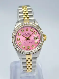 ROLEX DATEJUST LADIES 26MM TWO TONE 6917 PINK DIAMOND DIAL DIAMOND BEZEL JUBILEE