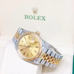 ROLEX 36MM 18K HALF YELLOW GOLD CHAMPAGNE STICKS DIAL DATEJUST REF: 16013 (1984)
