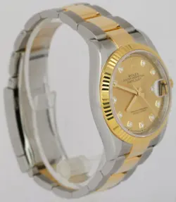 MINT PAPERS Rolex DateJust 36mm DIAMOND Champagne 18K Gold Two-Tone 126233 BOX