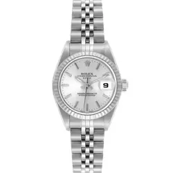 ROLEX DATE STEEL WHITE GOLD SILVER DIAL LADIES WATCH 79174