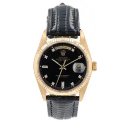 ROLEX DAY-DATE PRESIDENT 18K YELLOW GOLD WATCH FACTORY BLACK DIAMOND DIAL 36MM