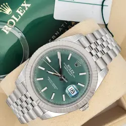 2024 UNWORN ROLEX DATEJUST 41 MINT GREEN FLUTED BEZEL  WATCH 126334 BOX PAPERS