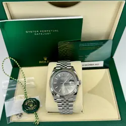 ROLEX DATEJUST 41MM 126334 RHODIUM SLATE DIAL JUBILEE FLUTED BEZEL BOX PAPERS