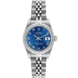 ROLEX DATEJUST STEEL WHITE GOLD BLUE ROMAN DIAL LADIES WATCH 69174
