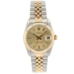 ROLEX DATEJUST MIDSIZE TWOTONE WATCH CHAMPAGNE INDEX DIAL JUBILEE W/ BOX & PAPER