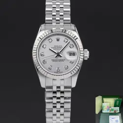 ROLEX LADY-DATEJUST 179174 26MM 2006 STEEL SILVER DIAMOND DIAL FULLSET 1Y WARRAN