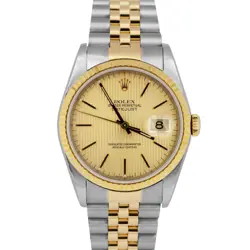 ROLEX DATEJUST 36MM CHAMPAGNE TAPESTRY 18K GOLD STAINLESS STEEL WATCH 16233