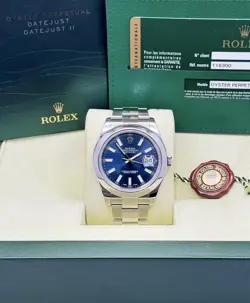 ROLEX DATEJUST 116300 SILVER OYSTER BRACELET WITH BLUE DIAL